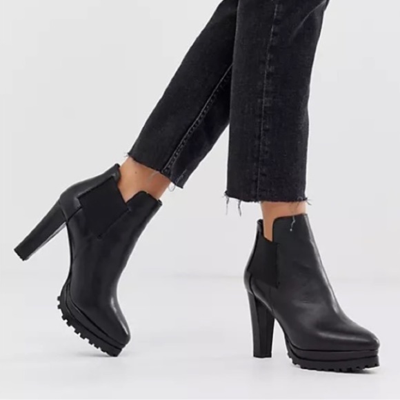 ALL SAINTS Sarris BLACK Leather CALF Boot HIGH Block HEEL Platform CHELSEA Sz 39